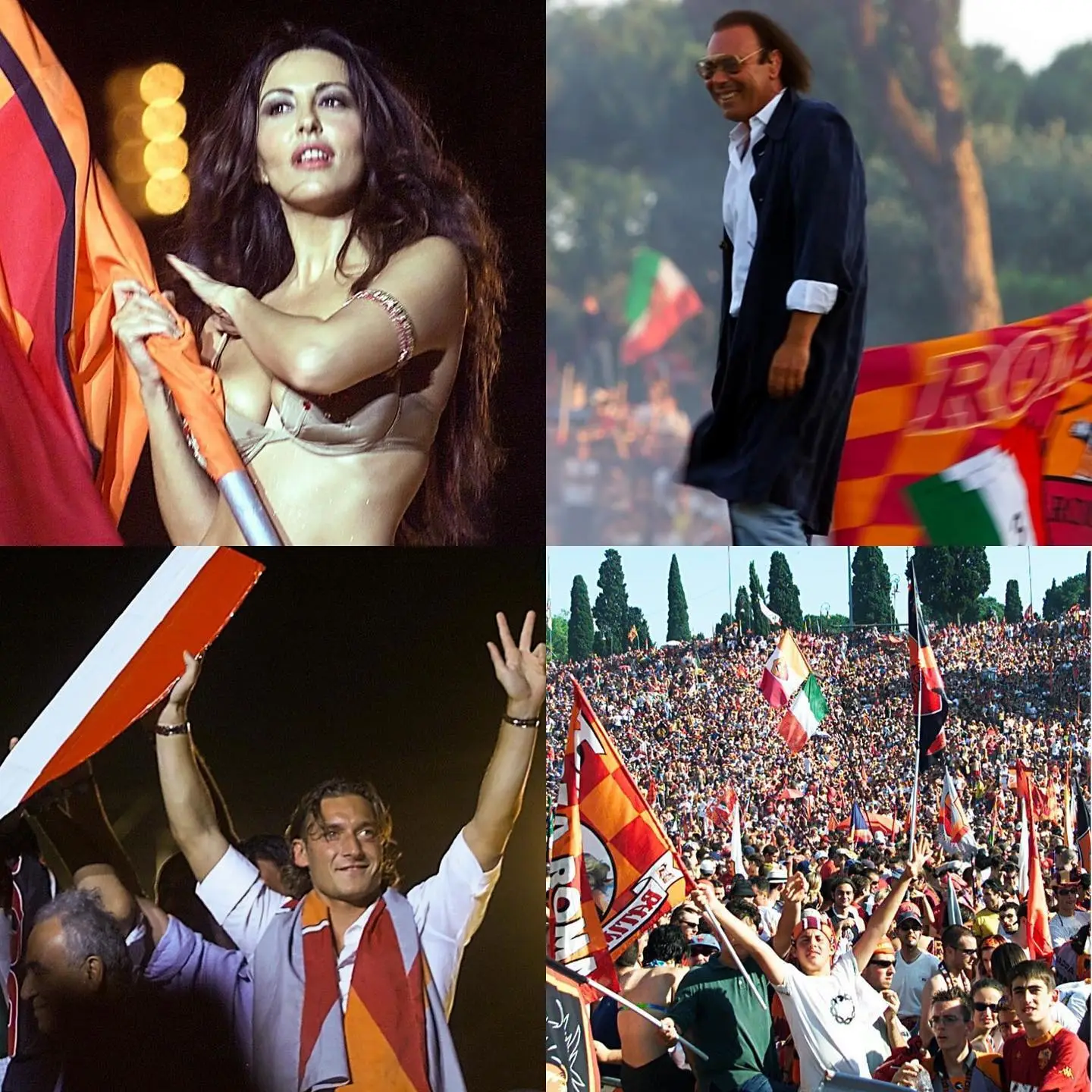Festeggiamenti dello Scudetto della Roma 2001 al Circo Massimo Sabrina Ferilli, Antonello Venditti, Francesco Totti e Ultras As Roma