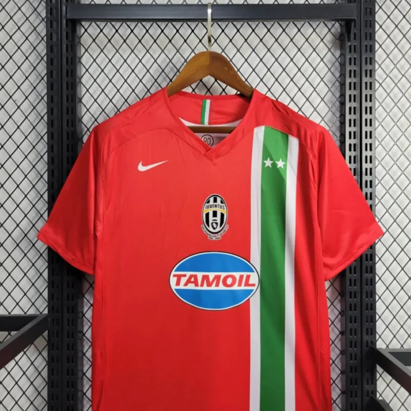 Maglia Juventus 2005/06 Away rossa Nike dettaglio frontale sponsor Tamoil