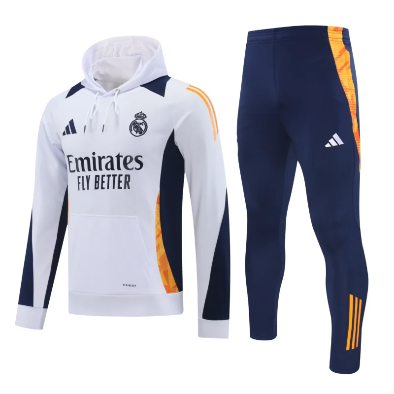Tuta Real Madrid bianca blu Adidas dettaglio laterale