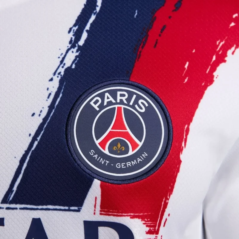 seconda maglia Psg bianca 2024/25 Nike dettaglio logo Paris Saint Germain